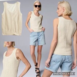 NWT Simply Vera Chevron Crochet Knit Tank Top Cream Size XS